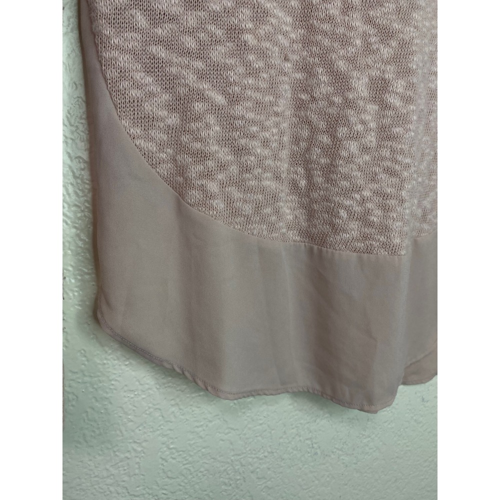 Deletta Anthropologie Pink Mixed Media Chiffon Hem Knit Sweater Top Size M - Picture 2 of 8